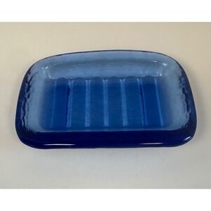Fire And Light Recycled Glass Bar Soap Dish / Trinket Dish Cobalt Blue Vintage